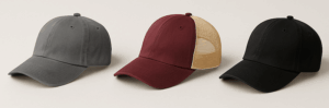 line up of different low profile hats