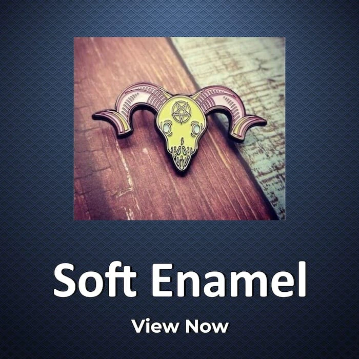 soft enamel pins view now button in black