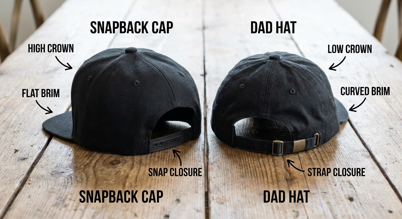 Snapback hat vs dad hat image